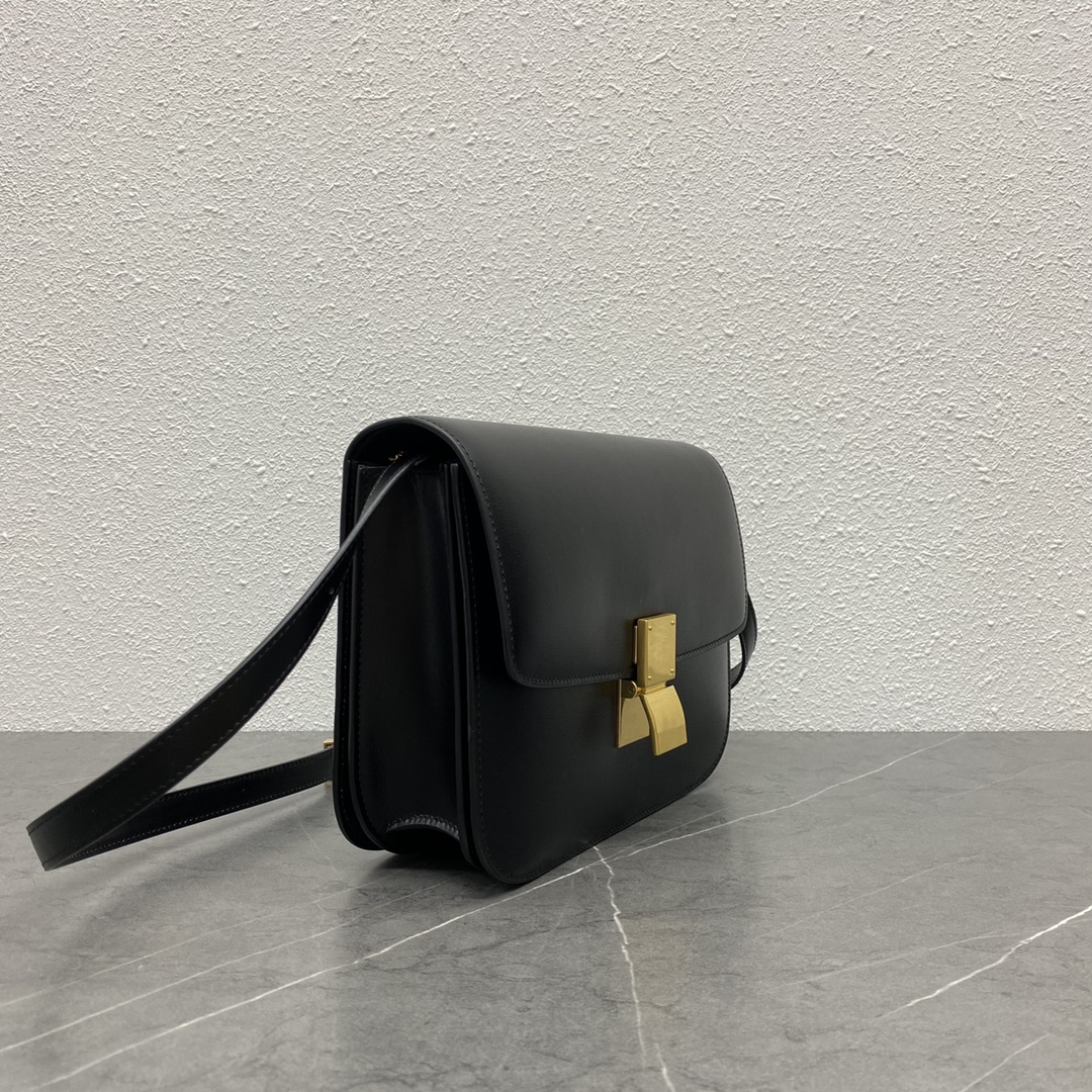 Celine Classic Box Shoulder Bag Handbag In Shiny Calfskin Black 189173